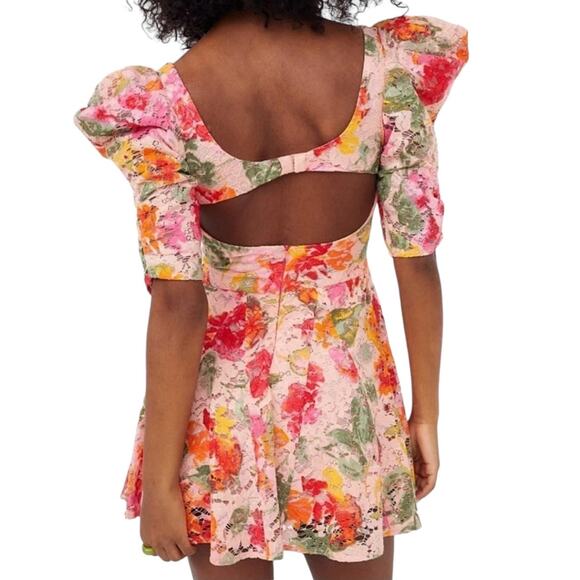 NWT! For Love & Lemons Dascha Puff Sleeve Floral Mini Dress - Size Medium - Picture 7 of 14
